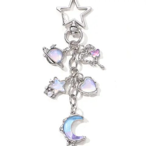 Star Cross Heart Wings Moon Stone Keychain, Fashionable Alloy Keychain, Fashion Classic Baroque Y2K Style Car Bag Pendant Gift, Memorial Present for Friends Family, Stylish Keychain