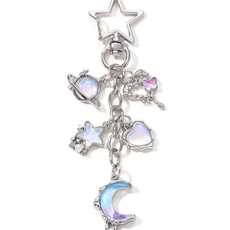 Star Cross Heart Wings Moon Stone Keychain, Fashionable Alloy Keychain, Fashion Classic Baroque Y2K Style Car Bag Pendant Gift, Memorial Present for Friends Family, Stylish Keychain