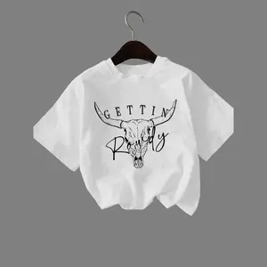 Women's Bull Head & Letter Print Round Neck Tee, Fashion Casual Drop Shoulder Short Sleeve T-shirt, Ladies Summer Clothes for Daily Wear, Casual Comfy Top Cowgirl Breathable Cotton