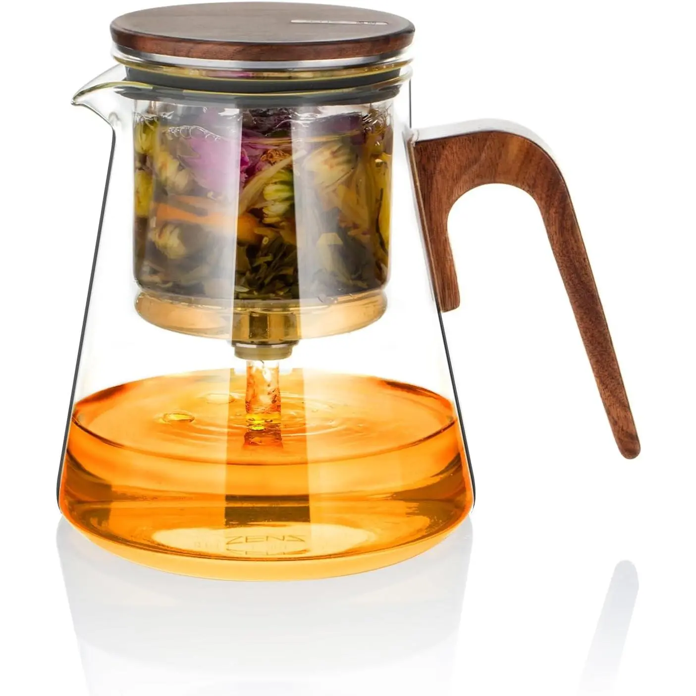 Magnetic Glass Teapot with Metal Steel Infuser, Wooden Walnut Handle, and Magnetic Filter Cover for Mess-Free Loose Tea Brewing, Gift for Tea Enthusiasts
