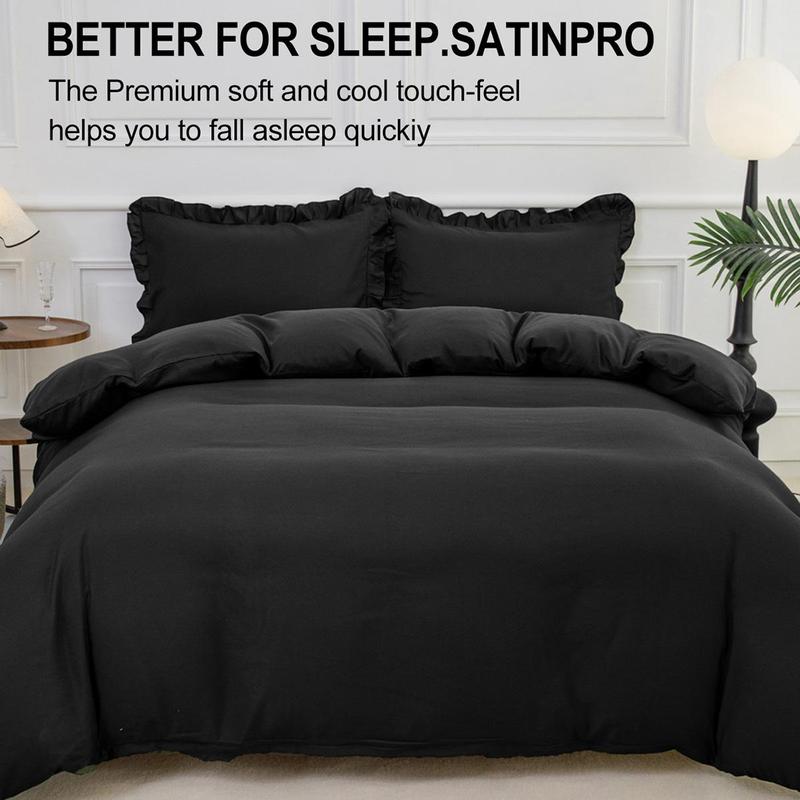 Solid Color Ruffle Trim Duvet Cover Set, 1 Set Including 1 Duvet Cover & 2 Pillowcase without Filler, Soft Comfortable Bedding Set for Home Bedroom Hotel Dormitory, Comfy Bed Sets Solid Color Ruffle Trim Duvet Cover Set, 1 Set Including 1 Duvet Cover & 2 Pillowcase without Filler, Soft Comfortable Bedding Set for Home Bedroom Hotel Dormitory, Comfy Bed Sets