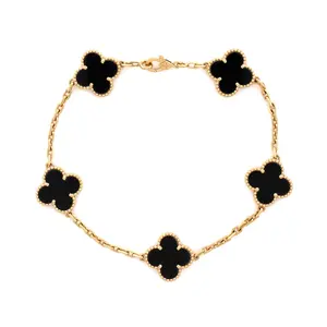 Pre-owned Van Cleef & Arpels Vintage Alhambra 5 Motifs Bracelet 18K Yellow Gold and Onyx by Rebag