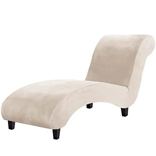 Chaise Lounge Cover Velvet Chaise Lounge Couch Cover High Stretch Chaise Lounge Slipcover Luxury Lounge Chair Cover for Living Room Soft Furniture Protector for Dog, Machine Washable, Ivory