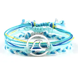 Adjustable 3pcs/set Blue Bracelet Bohemian Waves Life Tree OM Yoga String Braceelets Charm Woven Bangles Friendship Gift Jewelry