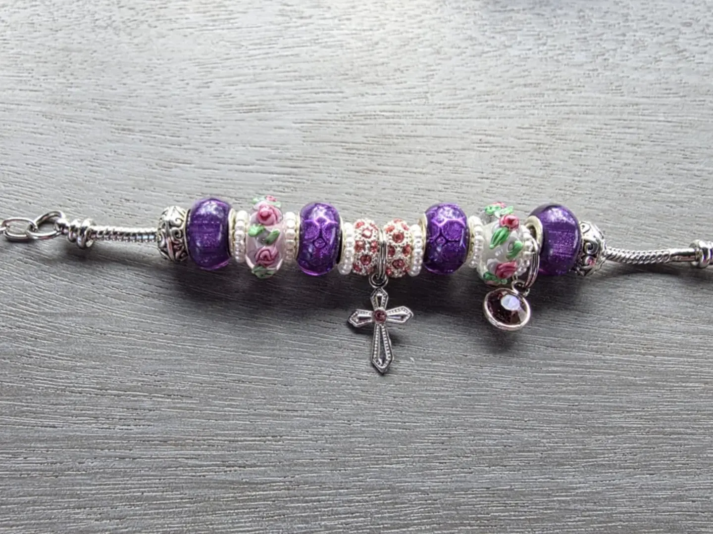 Pink Grace Cross Bracelet Handmade Limited Edition Adjustable Faith Bracelet for Kids & Adults with Murano Glass Beads & Pink Gemstone Charm