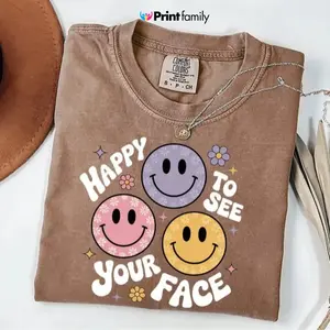 Comfort Colors Teacher T-shirt, Happy To See Your Face T-Shirt, Back to School Tee, Teacher Appreciation Tee, Gift for Her - Printfamily