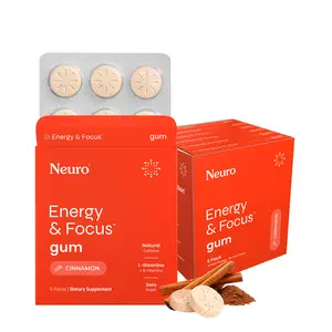 Neuro Energy Caffeine Gum for Energy & Focus - Sugar-Free with L-theanine, Caffeine, Vitamin B12 & Vitamin B6 - Cinnamon Flavor