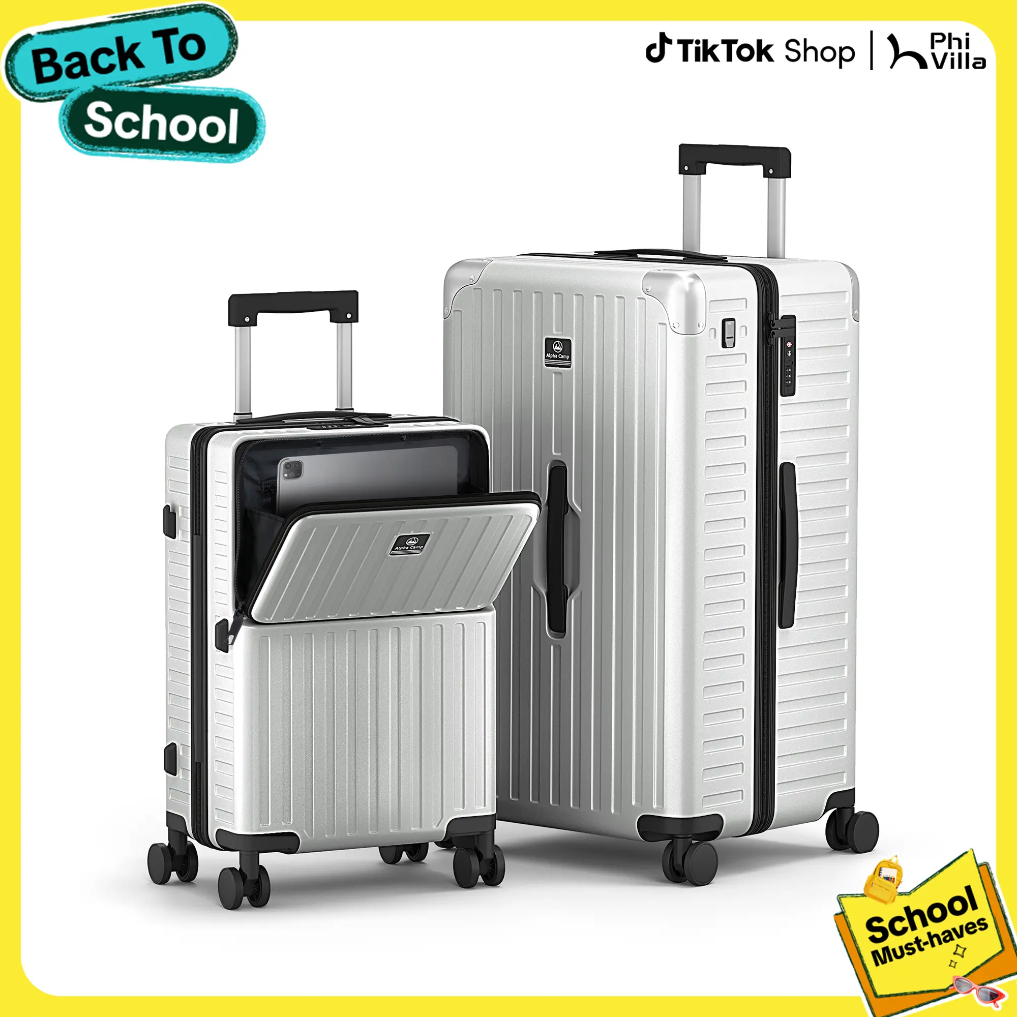 PHIVILLA 20/28 Inch Trunk Luggage, Hardside Large Checked Suitcase with TSA | Polycarbonate Shell Aluminum Corner, Large Capacity 98L, USB Charging, Cup Holder, 360° Spinner Wheels, Travel & Business, Back to School