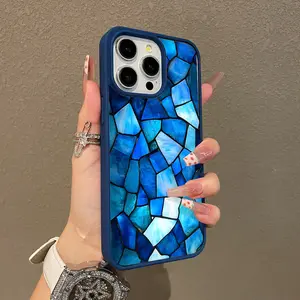 Bright Blue Mosaic Background Adorable Magnetic Case for iPhone11/12/13/14/15/16/17/promax MagSafe Compatible, Lightweight, Anti-Fall | Girly & Chic Style