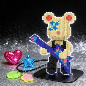 Guitar Bear 3D Puzzle Building Blocks Decoration, Bookshelf Home Office Cabinet Decor, Party Living Room TV Stand Display Gift
