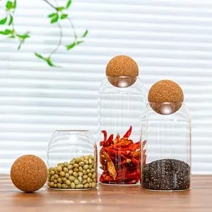 3Pcs Glass Jars with Cork Ball Lid Set Kitchen Food Terrarium Airtight Clear Storage Canisters with Wooden Lids for Cookie Candy Coffee Bean Spice Sugar Rice (17/27Oz/34Oz) - Home Improvement.