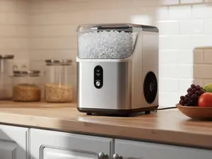 Simzlife Nugget Ice Maker Countertop, 35lbs/24H Portable Sonic Ice Machine with Self-Cleaning, Chewable Pellet Ice Maker for Home Kitchen Office RV, Stainless Steel