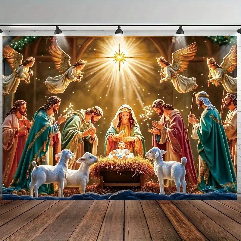 Jesus Baby Born Banner, 150x100cm Religious Christian Background, Wall Hanging Backdrop, Indoor Backdrops, Church Indoor Outdoor Christmas Decoration, Bible Wall Art