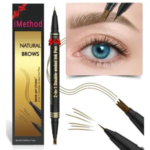 iMethod Eyebrow Pencil - Brow Pencil 2-in-1 Dual-Ended Eyebrow Pen with 3-Prong Micro-Fork-Tip Applicator and Precise Brush-Tip Create Natural-Looking Brows, Stay on All Day, Light Brown