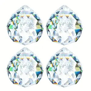 4-Piece Set 40mm Transparent Crystal Prism Balls, Sunflower Decorative Hanging Decorations, DIY Craft Materials, Window Home Decoration Ornaments