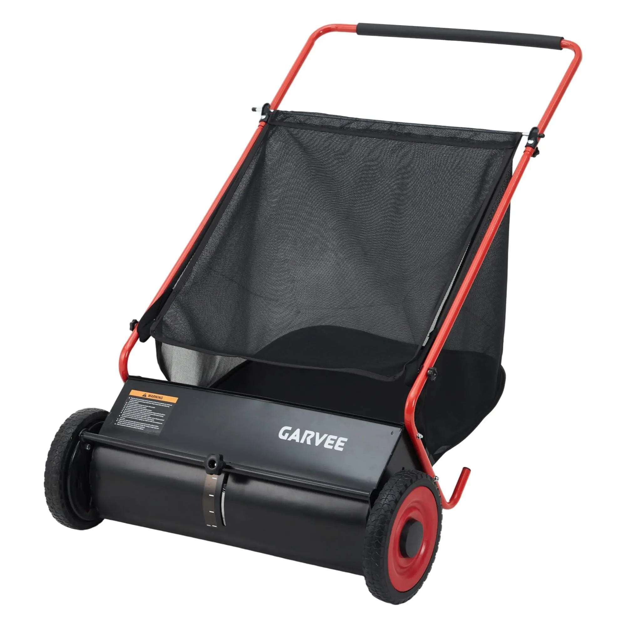 Push Lawn Sweeper 26 Inch Leaf and Grass Collector with 7 Cu Ft Hopper Bag, 4 Spinning PP Brushes Durable Steel Construction Adjustable Height for Leaves Grass Cleanup