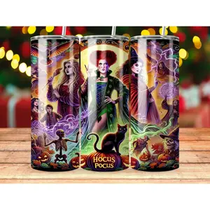 20oz Hocus Pocus Halloween Witch Design Custom Tumbler Drinkware Flasks Lid Stainless  Steel Insulated Skinny Mug