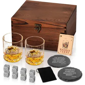& Craft Whiskey Set: 2 Glasses, 8 Stones, Coasters & Cards
