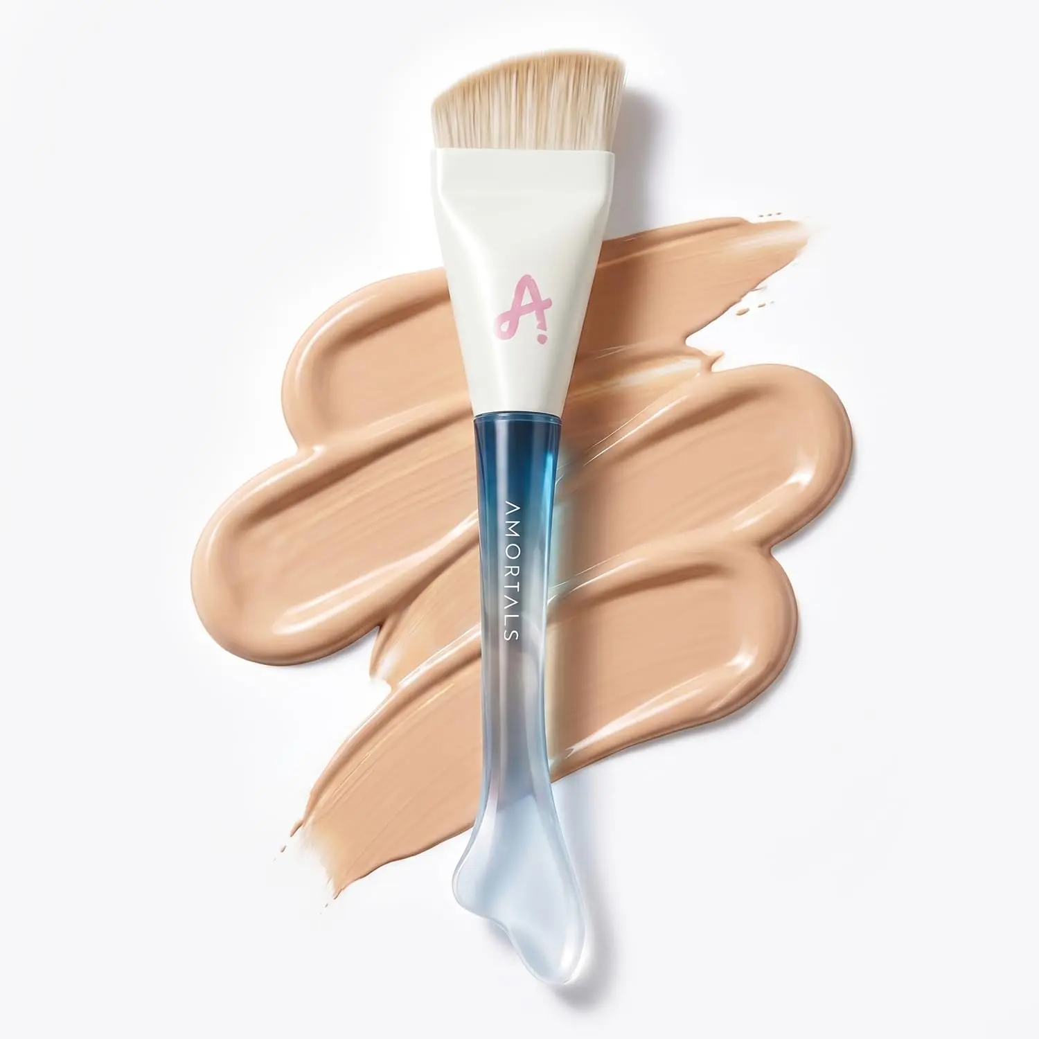 Fishtail Foundation Brush Ultra-Thin 30mm Arc Face Brush for Liquid & Cream Streak-Free,  Non-Absorbent Soft Synthetic Bristles(blue)