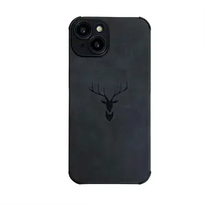 Luxury soft texture deer pattern eco-friendly leather protective case suitable for iPhone 15/14/13/12/11 Pro Max, anti fouling, shock-absorbing, anti fingerprint, full body protection, black