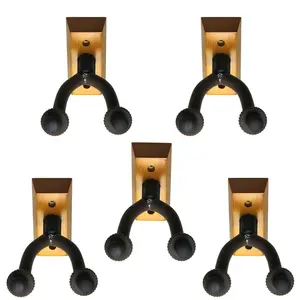 FIVE (5) BlueDot Trading Universal Wall Electric, Acoustic Classical Guitar, Banjo, Mandolin, Ukulele and Base Guitar Holder with Attractive Base made from Cherry Wood ~ Mounting Hardware Included