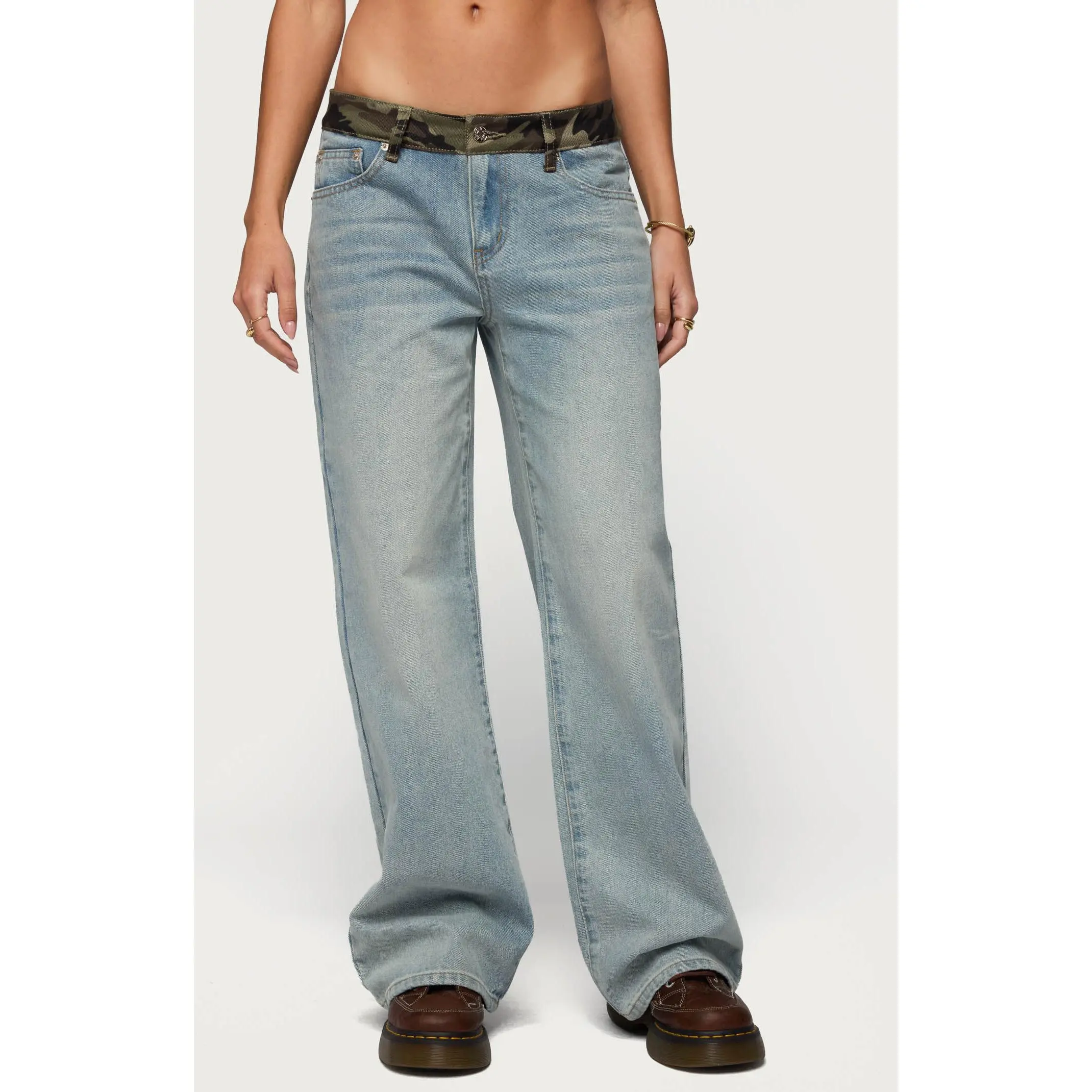 Edikted Women's Camo Waist Low Rise Baggy Jeans