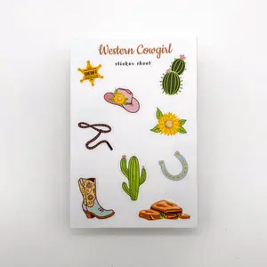 Western Cowgirl Sticker Sheet with Cactus Boots Sunflower and Horseshoe for Journal Planner Decoration