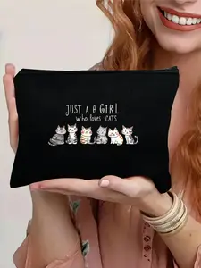 Cat Pattern Makeup Bag, Portable Cosmetic Storage Bag, Zipper Makeup Organizer Pouch, Versatile Storage Bag for Travel, Office, Home, Handheld Cosmetic Pouch, Beauty Organizer