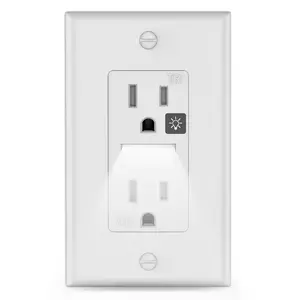 SOZULAMP Receptacle Outlet with Touch Sensor Night Light,White Standard Decorator Electrical Wall Outlet,15A,2 Pole,3 Wire,Tamper-Resistant,Wall Plate Included