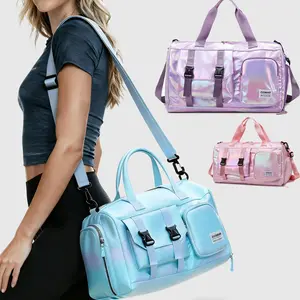 Cute and stylish travel organizer bag/luggage bag - fashionable color-changing waterproof fabric, with handles, shoulder strap, or crossbody wear, suitable for travel, fitness, and yoga - multi-functional carry-on luggage with adjustable shoulder strap