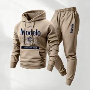 Men's Vintage Drink-Themed Hoodie And Sweatpants Set Classic Western Style, Comfortable Men's Sportswear, A Must-Have For Beer Lovers, Perfect For Casual Everyday Wear 012
