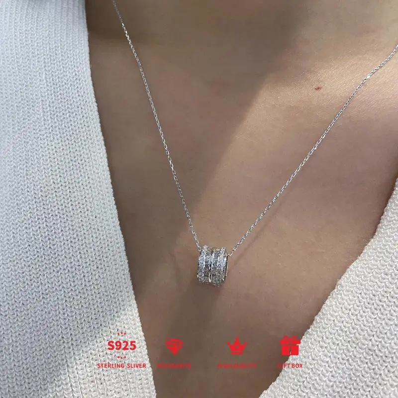 S925 Sterling Silver Necklace with Moissanite Gem, Light Luxury Chain Pendant for Women, Elegant Birthday Gift Ideas in a Gift Box