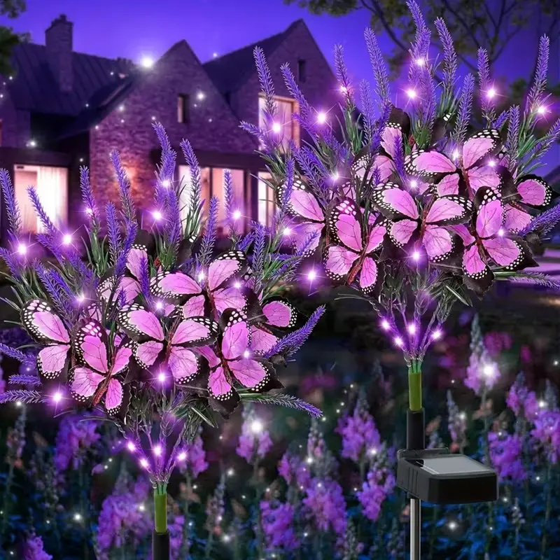 2026 New Solar Butterfly Lavender Lights, Solar Decorative Lights, Outdoor Decoration Light, Solar Powered, 7 Heads 49LED Purple Spring Garden Stake Lights, Provence Sea of Flowers, Mother's Day Gift & Festival Outdoor Display Lighting