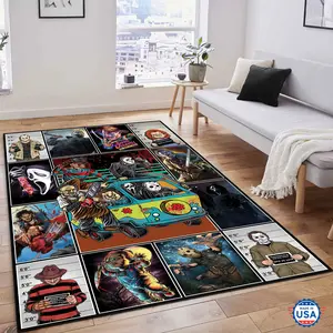 Horror Characters Area Rug, Horror Killers Room Carpet, Halloween Mat Halloween Gift Rug Non-Slip Floor Carpet, Decoration Mat for home Living Room Bedroom, Room Decor, Home Decor