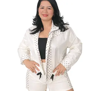 Women's Two Piece Sets - Stylish Polka Dot Jacket & Matching Shorts Set for Casual Wear
