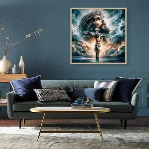 Jesus Crucifixion Diamond Painting Kit - Crown of Thorns & Stormy Sky Rhinestone Art, Full Drill DIY Craft