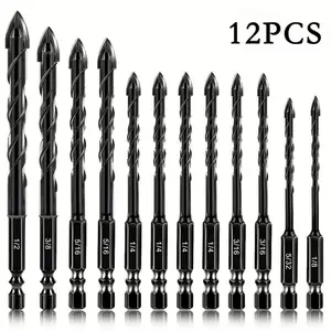 12PCS Tungsten Steel Hex Shank Drill Bits, Heavy Duty Carbide Drill Set for Concrete Tile Glass and Cement Wall Drilling, Durable DIY Construction Repair Tool Kit