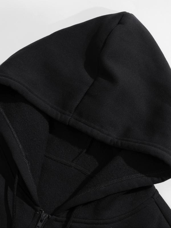 Men's Fall & Winter 2-Piece Set, Loose-Fit Zip Hoodie + Drawstring Casual Sports Pants, Letter Pattern, Fitted Style, Athleisure Wear Set