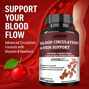 Blood Circulation Supplement with Niacin, L-Arginine, Ginger, Cayenne Pepper, Hawthorn, Diosmin, Supports Leg Vein, Heart, Vessels and Cardiovascular Health, Blood Flow Pills - 60 Capsules