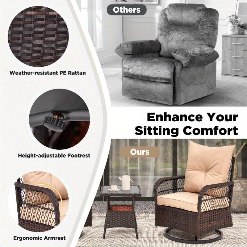 3-Piece Rattan Bistro Set, Patio Furniture Set with 360° Swivel Chairs & Tempered Glass Table, Ideal for Patio, Garden, Beige