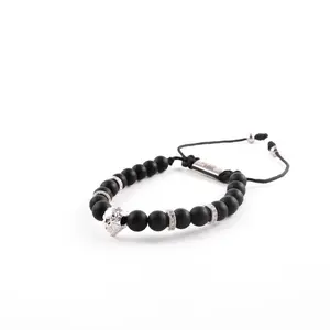 Matte Black Silver Lion Bracelet