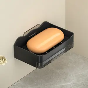 Wall Mounted Soap Dish Rack, Soap Tray, No Drilling Required, Dual Layer Bathroom Shower Holder, Bathroom Essentials Accessories, Waterproof Space Saver, Kitchen Sink Organizer