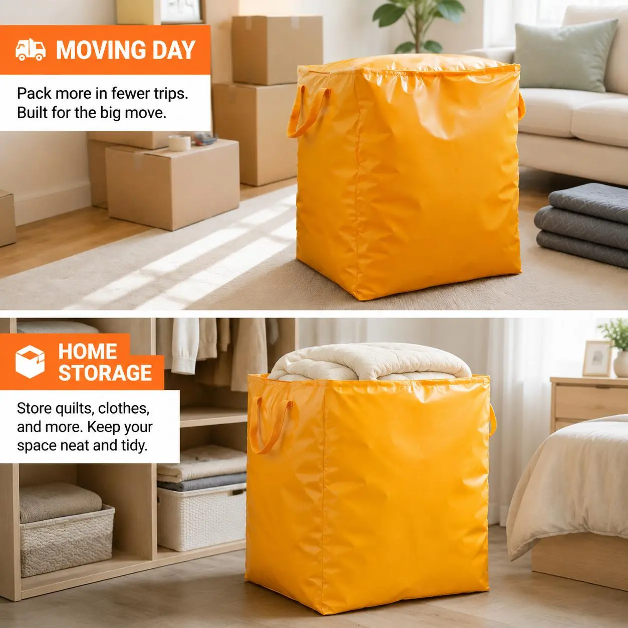 Extra Large Waterproof Moving Bags, Heavy Duty Storage Bags with Handles, Large Packing Bags for Moving, Blankets, Clothes & Home Organization Boxes Household