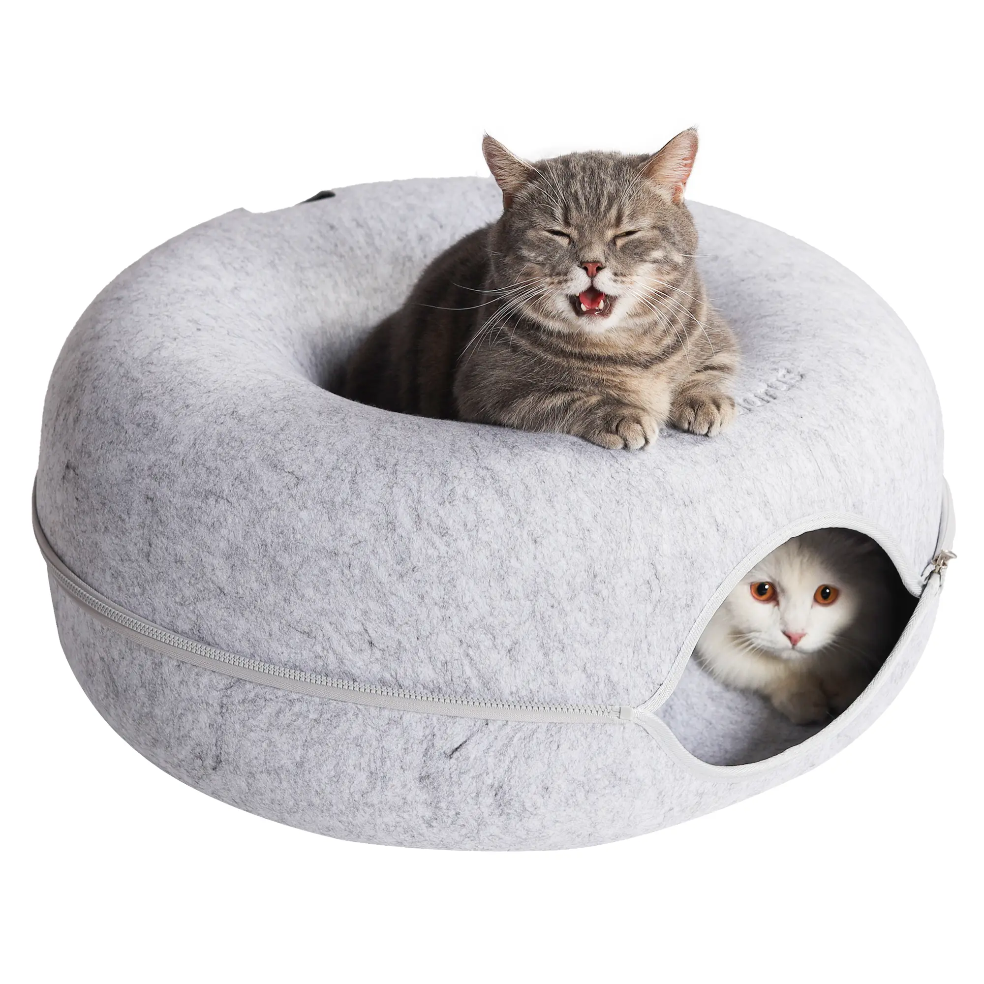 CATTASAURUS Peekaboo Cat Cave for Multiple & Large Cats Up to 30-45 Lbs, Scratch Detachable & Washable Tunnel Bed, Comfy Donut Cat Cave