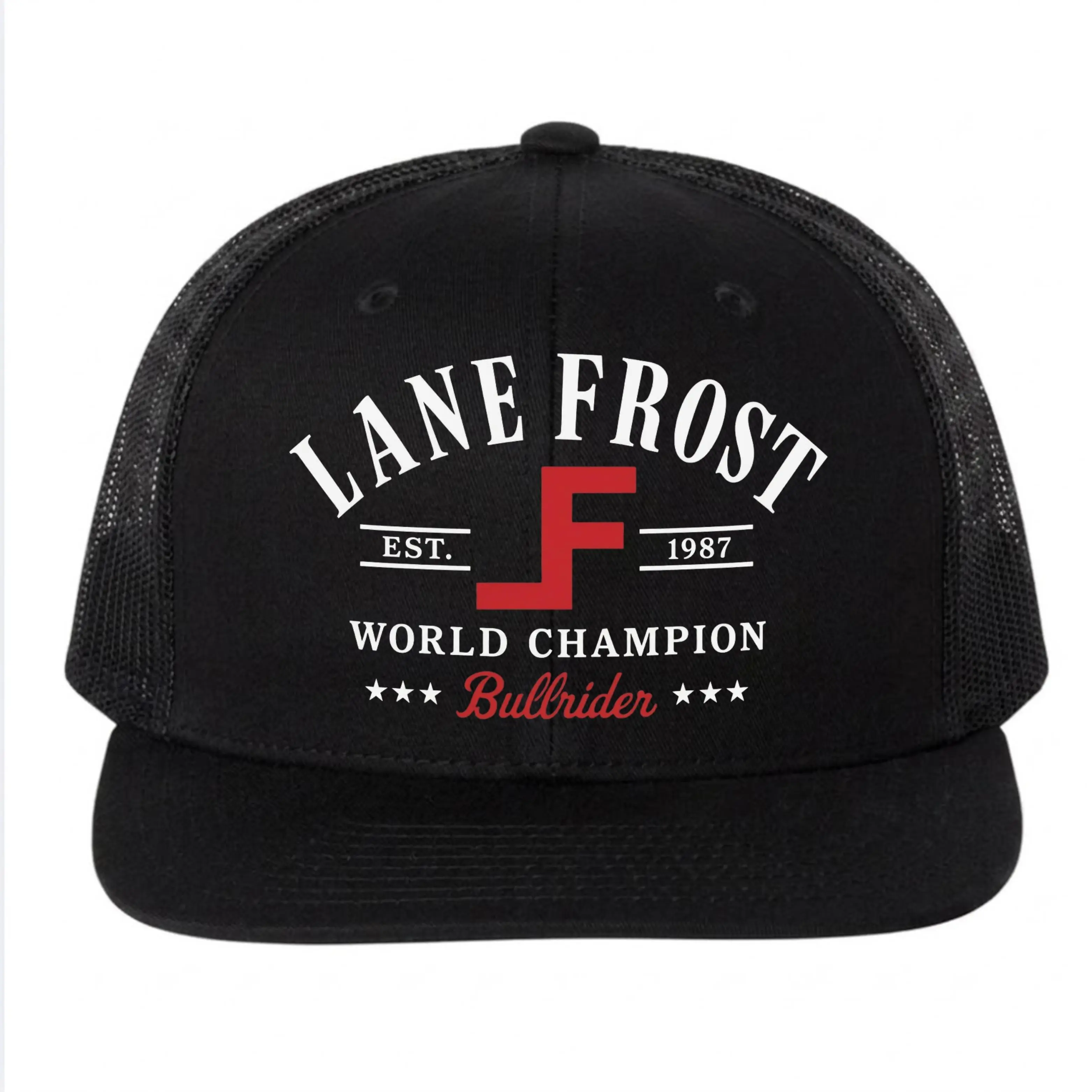 Lane Frost 1987 World Champion Bullrider Hat - Black Retro Mesh Trucker Cap - Vintage Rodeo Tribute Snapback - Western Hero Memorial Gift