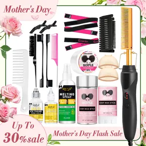 【Mother's Day】Electric Hot Comb Hair Straightener for Natural Hair and Wigs - Curling Iron and Pressing Comb Set with Wax Stick Brush Salon Gift Straightening Cream