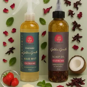 Golden Growth Hair Oil & Strawberry Cheesecake Hair Mist Bundle - 8oz Haircare for Promoting Growth Nourishing Length Retention Thickness Comfort
