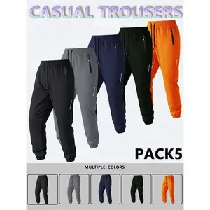 5 Pack Men's Regular Fit Solid Drawstring Waist Sweatpants, Casual Pocket Design Pants for Men, Men's Trousers for Daily Wear, Yoga Training Pants, Please refer to the size chart before purchasing athletic activewear