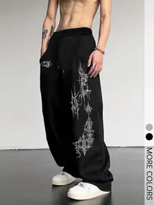 1 Piece Men's Streetwear Urban Style Joggers with Adjustable Waist and Geometric Print, for Casual Urban Fashion and Gym Wear