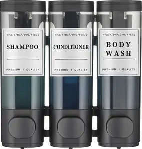 Shampoo & Conditioner Dispenser Wall Mounted – 3 Chamber Shower Soap Dispenser, No Drill Bathroom Dispenser, Large Capacity, Black